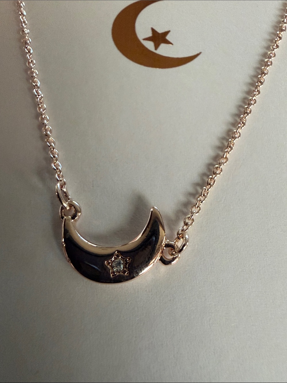 Lauren Conrad Necklace, 16" Gold-Tone Delicate Chain, Moon with gem, (J0246)